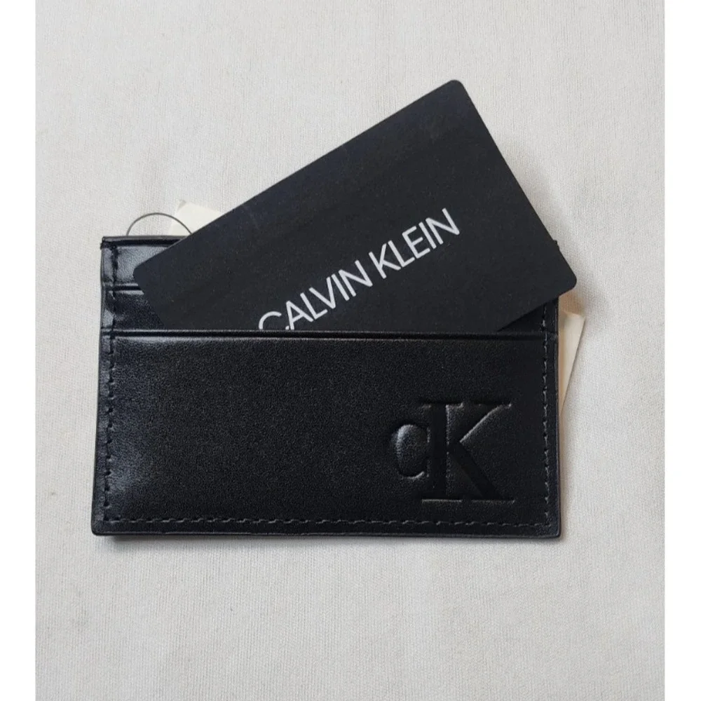 Calvin Klein Men's Black Leather Slim Card Holder Wallet RFID NWT